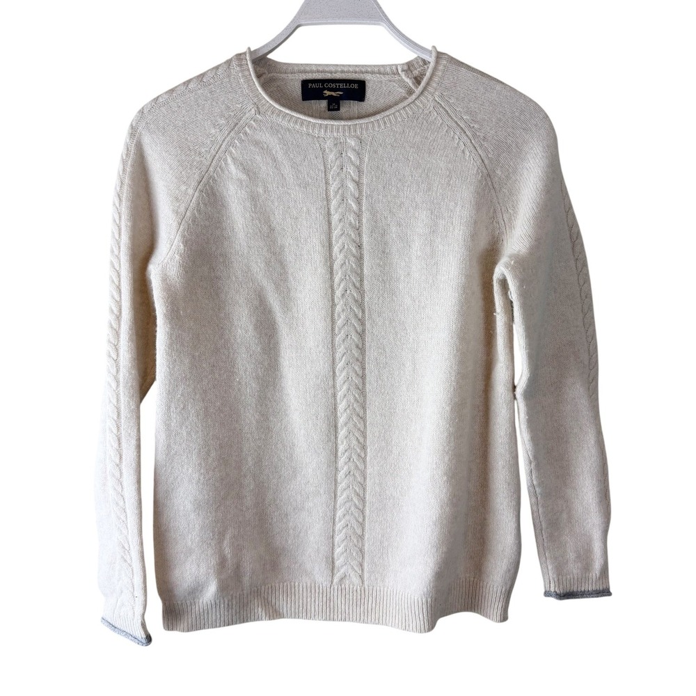 Paul Costelloe Cream Cable Knit Crew‎ Neck Sweater Womens Medium Raglan Sleeve